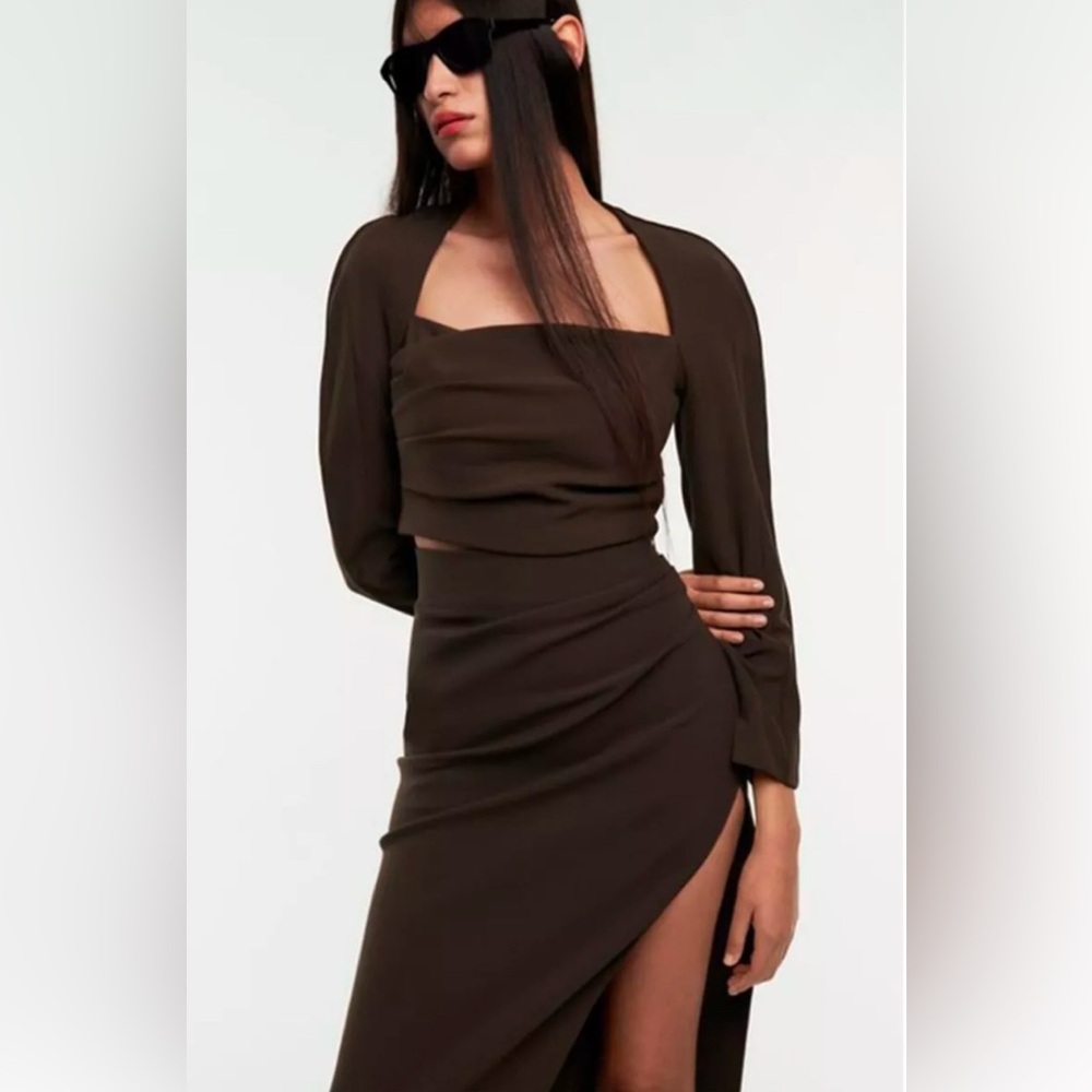 ZARA Voluminous Draped Top and Draped Midi Skirt Set Size S New no Tag
